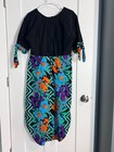 Handmade Black Tropical Floral Bubble Hem Dress Tie Sleeve Pocket Women   s