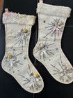 4 Vintage White Felt Christmas Stockings With Glitter And Angels