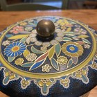 Vintage Daher England Floral Metal Tin Round Decorative Storage Gold Knob Lid