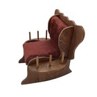 Vtg Wooden Pin Cushion Rocking Chair Sewing Kit Thread Spool Holder Wood 9 