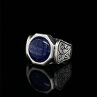 Lapis Lazuli Ring For Men Vintage Silver Engraved Blue Stone Signet Jewelry