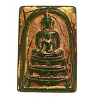 Thai Buddha Amulet Phra Somdej Green Jade Blessed Gold Leaf Pendant Talisman Old
