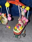 Vtg Celluloid Bunny Rabbit   Duck Carriage Carousel Cart Easter Wind Up Toys Tlc