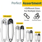 210 Safety Pins Assorted Silver Black Small Large Bulk For Sewing Clothes
