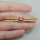 Vintage Masonic Tie Bar Clip Red Gold Tone Cabochon Foster Usa
