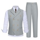 Boys Linen Suits 2 Piece Summer Suit For Kids Teen Boy Casual Tuxedo Light Grey