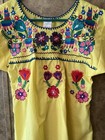 Vtg  Mexican Embroidered Floral Peasant Blouse Boho Folk Art Lemon Yellow Top S
