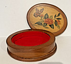 Vintage Floral Wooden Jewelry Trinket Oval Case Box Dresser Vanity Lined     