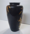 Antique 1920 s Japanese Tokanabe Ware Black Gold Pottery Vase Bird Japan 8 5  