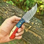 Handmade Damascus Steel Hunting Knife Fixed Blade Wood Handle Leather Sheath1725