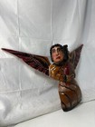 Wing Angel Mexican Folk Art Carved Wood Large 2 Face Skull And Fruit Vintage 23   