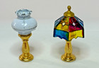 Vintage Dollhouse Miniature Table Lamp Lot 2 Brass Base Tiffany Style White Used