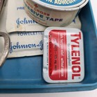 Vintage Johnson   Johnson First Aid Travel Kit Metal Bandage And Tylenol Holders