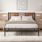 Full Queen King Size Bed Frame W wooden Headboard Heavy Duty Metal Bed Platform