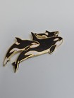 Orca Pod Lapel Pin 3 Whales Black White   Gold Colors
