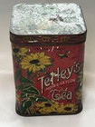 Vintage 1920s Metal Tetley s Tea Tin Hinged Lid Made In England Floral Design