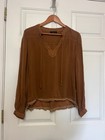 Maven West Fringe Festival Tie Neck Blouse Cuff Sleeve Silky Cupro Wash Size L