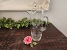 Vintage Etched Wheat Hand Blown Glass Martini Pitcher With Glass Stirring Rod