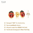 14k Real Solid Yellow Gold Poke-a-dot Enamel Ladybug Stud Earrings Push-backs