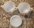 Vintage Fire King Primrose Sugar Bowl With Lid And Creamer Set Milk Glass Floral