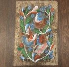 Vintage Pacific Islands Tapa Bark Cloth 22    X 14 25    Flower Bird Folk Art