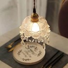 French Style Vintage Small Chandelier Brass Crystal Glass Shade Pendant Light