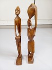 Hand Carved African Male   Female Wooden Couple Figurines 10  Tall Drum Vintage 