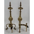 Antique 19th Century Brass Fireplace Andirons     22  Colonial Hearth Log Holders