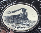 Vintage Silver Tone Faux Scrimshaw Train Locomotive Engine Belt Buckle