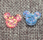 50 Mixed Color Flatback Resin Glitter Crystal Mouse Face Cabachons 15x13mm