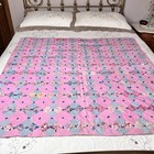 Vtg Handmade Baby Crib Quilt Blanket 48x48  Scrap Pink 4-square Cotton Patchwork