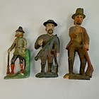 3 Antique German Hand Carved Wood Huntsmen Bavaria Black Forest Folk Art 3 5-5in
