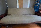 Solid Wood Futon Sofa Bed With Fold-up Tray Ends   Checkered Mattress