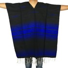 Warm Blue Mexican Poncho Gaban Heavy Blanket Cape Ruana One Size