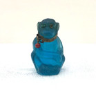 Vintage Czech Blue Glass Monkey Cracker Jack Prize Charm W  Marked Collar