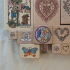 Mounted Wood   Rubber Craft Stamps Lot Flowers Hearts Butterflies Birdhouse