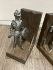 Vintage Set Medieval Knights Bookends Wood   Plastic   7 5    Tall Read Descriptio