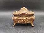 Antique Art Nouveau Jewelry Casket Coffin Trinket Box Gold Metal Footed Lined
