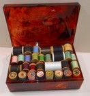 Vintage Sewing Box Filled With Sewing Tools   Notions Faux Tortoise With Tray