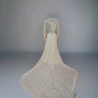 Vintage  40s Ivory Liquid Satin Wedding Dress lace Train  1948 Year
