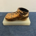 Vintage Pair Bronze Baby Shoe Bookends Marble Mounted Felt Bottom