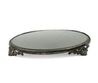 Footed Plateau Vanity Mirror Victorian Silver Colour Metal Border Vintage 10 