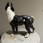 Cast Iron Boston Terrier Dog Figurine Black White 10 Inch Collectible