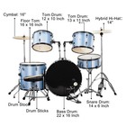 New Full Size Adult Drum Set 5-piece Blue With Bass Drum Two Tom Drum Snare Drum