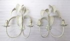 Vintage Italian Tole Pair Wall Sconces Lamp 2 Lights White Palm Leaves Italy Vtg