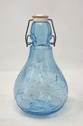 Vintage Embossed Light Blue Glass Bottle W  Wire Bail And Stopper Made In Italy