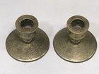 Antique Pair Of Chinese Heavy Brass Floral Etched Candle Holders 3x3x2 2    In 