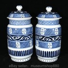 12 4  Ming Xuande Chinese Blue White Porcelain Flower Dragon Cover Jar Vase Pair