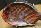 Vintage Japanese Red Lacquered Fish Shaped Dish Trinket Tray Carved 