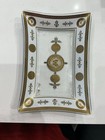 Vintage Georges Briard Floral Glass Serving Tray Dish Clear Gold - Signed